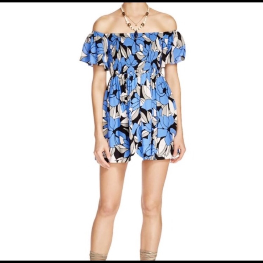 Free people blue floral off the shoulder dress